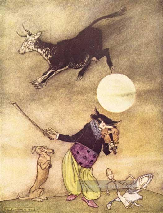 Mutter Gans die Kuh sprang über den Mond Illustrator Arthur Rackham Ölgemälde